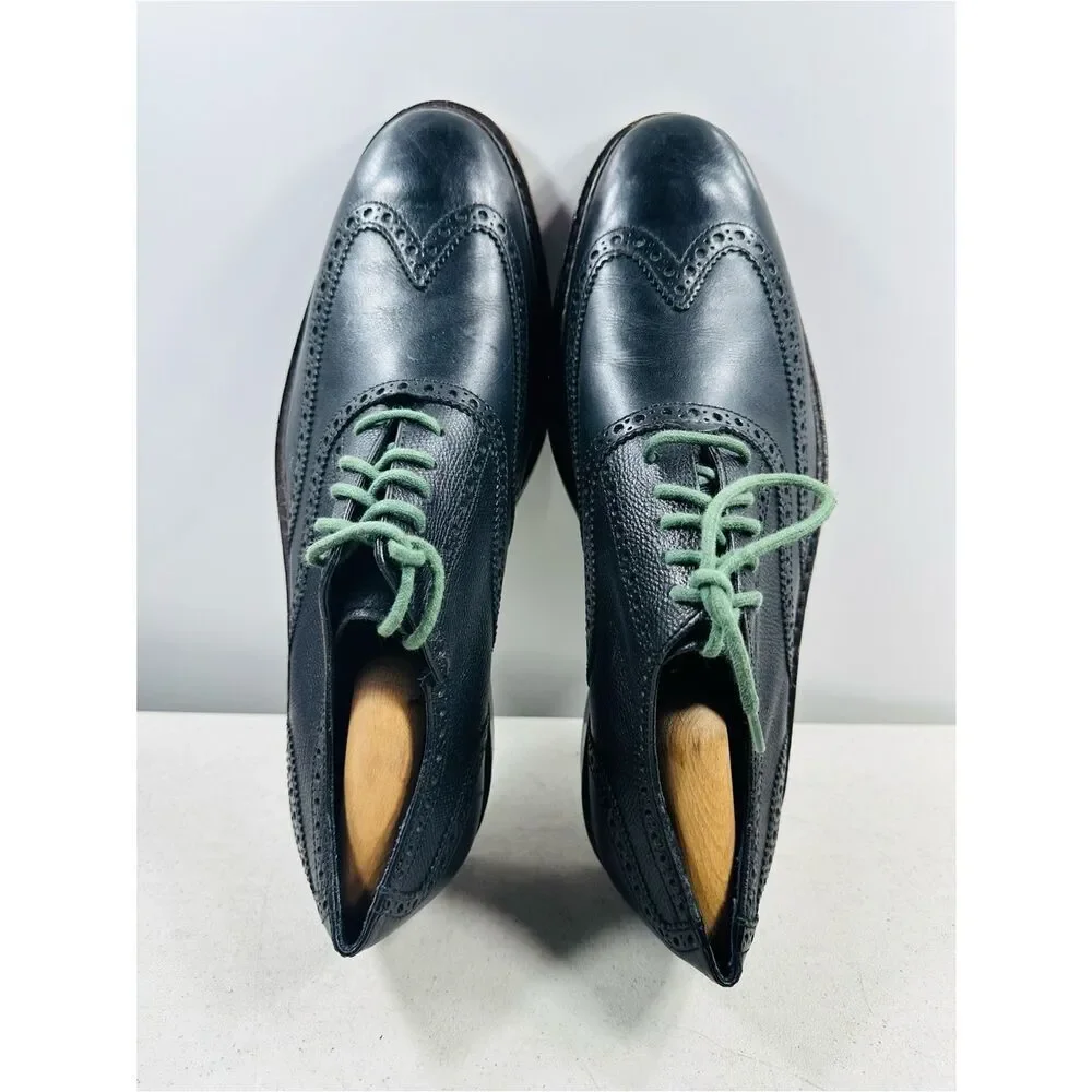 Cole Haan Wingtip Oxfords, #C11756, Black/Green, Leather, Men's US Size 10.5